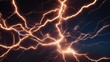 lightning in the night sky An orange lightning bolt flashes against a dark blue background, creating a striking and electrifying image.