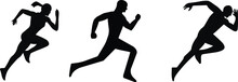 Running Sport Man And Women Icon In Flat Set. Isolated On Transparent Background Containing Runner, Race, Finish, Boy Stick Figure Running Fast And Jogging Elements. Symbol Vector For Apps, Website