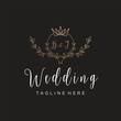Wedding invitation badge design vector with creative concept