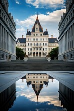 Historic Empire State Capitol Building In Albany, New York With Iconic Features And Political Meetings
