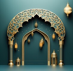 gold lantern and moons for eid al fitr and holiday invitation greeting card,