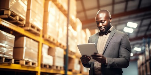 Canvas Print - Warehouse workers, thunderstorm transportation warehouse, boxes in the warehouse, 