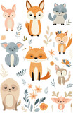 Fototapeta Pokój dzieciecy - set of charming vector illustrations featuring whimsical animals in playful poses and adorable scenarios, perfect for children's books or cheerful design projects