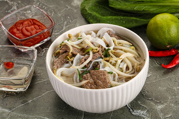 Vietnamese soup Pho Bo with beef