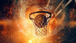 A close-up shot of a basketball hoop with a basketball just about to go through the net