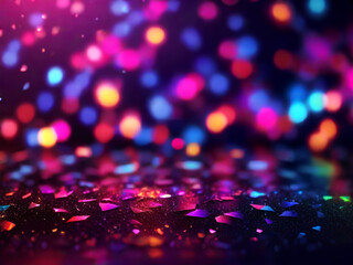 Abstract colorful bokeh background with defocused lights. Holiday  party banner