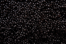 Closeup Of Natural Black Caviar As Background, Texture Of Expensive Luxury Fresh Sturgeon Caviar Macro Photo.