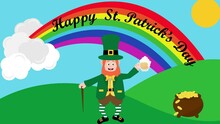 Irish Leprechaun With Beer Mug, Money Pot And Rainbow To Celebrate St. Patrick's Day On March 17 Animation