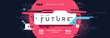 Abstract futuristic background design with place for text. Technology banner concept in digital glitch style. Technology event invitation. Creative hi-tech website header. Vector illustration