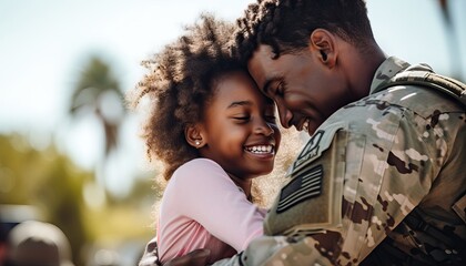 Affectionate military reunion between father and daughter