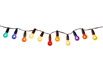 Wall Mural - String of Christmas lights isolated on transparent background.