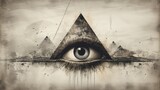 oko weładzy masońskiej patrzące się na świat z piramidy,  grafika komputerowa