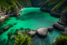 A Serene Island Cove With Emerald Waters Surrounded By Cliffs