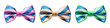 Colorful stripped silk bow ties on white transparent background