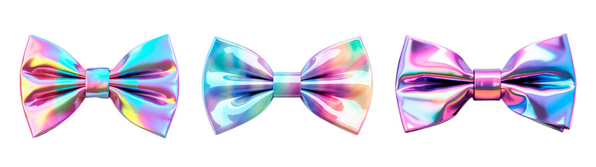 Holographic abstract patterned bow ties over isolated transparent background