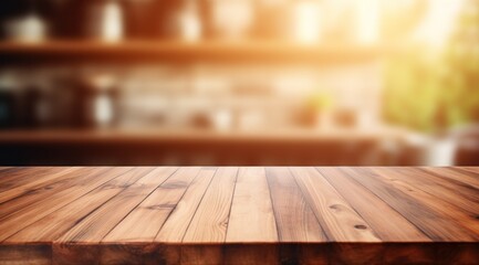 Wall Mural - wood table kitchen background blurred background