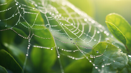 Poster - Dew-Kissed Cobweb in Early Morning Light Background