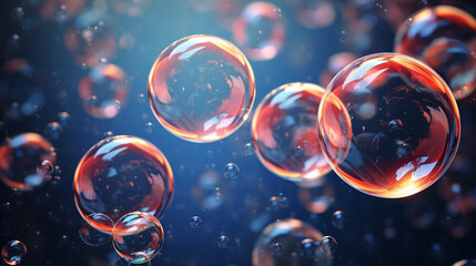 Leinwandbilder - Floating Soap Bubbles with Reflective Surfaces Background