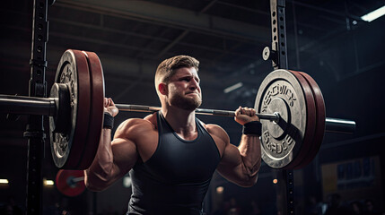 Wall Mural - Intense weightlifting scene body against weight bright gym setting