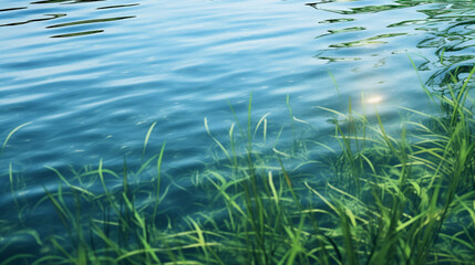 Poster - Subtle Ripples on the Surface of a Tranquil Pond at Sunrise Background