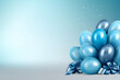 © Ivan - Beautiful semi-blank blue birthday or Christmas background with balloons on the right side with space for text or inscriptions and product.Product place.generative ai