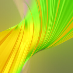 Aufkleber - Digital illustration of a twisted, brightly colored abstract shape in green and yellow. 3d rendering