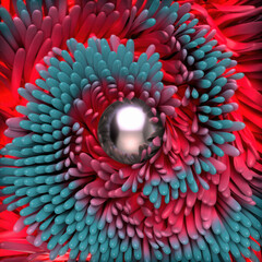 Poster - 3d rendering digital illustration of a metallic ball on a blue background