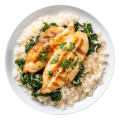 Poster - A Delicious Plate of Fish Florentine with Spinach and Rice Isolated on a Transparent Background