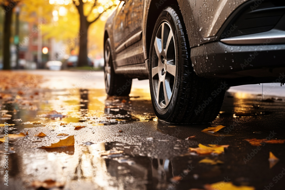 Autumn Spring travel. Concept of driving and driving safety. Close-up ...