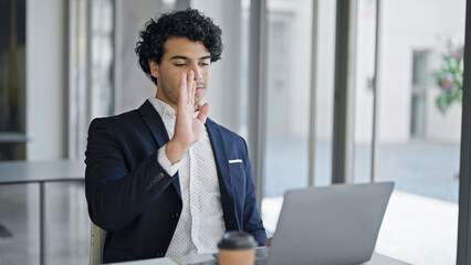 Wall Mural - Young latin man business worker having video call smiling at office