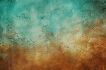 Wall Mural - textured abstract background with a gradient of teal and amber hues, resembling a watercolor sky or a patina surface, ideal for creative designs.