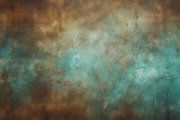 Poster - dramatic, textured abstract background with a vivid transition from turquoise to rust hues, suggesting an aged copper patina or an artistic, weathered wall.