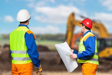 Wall Mural - Male architects meeting at big construction site