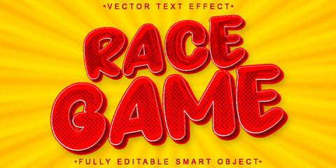Wall Mural - Red Cartoon Race Game Vector Fully Editable Smart Object Text Effect