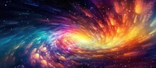 Milky Way Galaxy Vortex Of Light, Orange, Purple, Blue, Green In The Night Sky