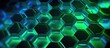 Visual hexagon line shape abstract green neon transparency, gradint dark blue background background