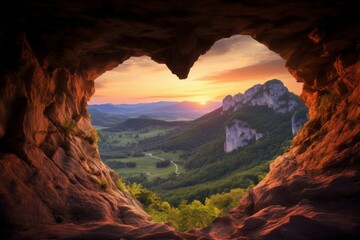 Wall Mural - Heart-shaped cave and beautiful nature view. Background with selective focus and copy space