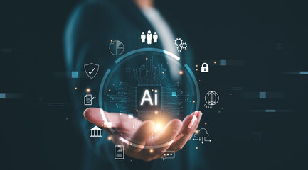 Fototapete - AI, Artificial Intelligence, technology smart robot AI, artificial intelligence by enter command prompt for generates something, Futuristic technology transformation, Chatbot, assistant, secretary.