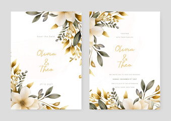 Poster - White cosmos set of wedding invitation template with shapes and flower floral border