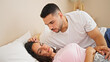 © Krakenimages.com - Man and woman couple touching girlfriend head while sleep at bedroom