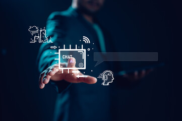 Fototapete - Chat with AI, Artificial Intelligence. man using technology smart robot AI, artificial intelligence by enter command prompt for generates something, Futuristic technology transformation.