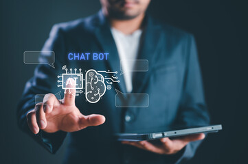 Fototapete - Chat with AI, Artificial Intelligence. man using technology smart robot AI, artificial intelligence by enter command prompt for generates something, Futuristic technology transformation.