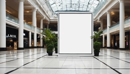 Wall Mural - Blank white canvas billboard in shopping mall - empty poster screen, city location