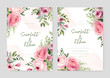 Pink poppy artistic wedding invitation card template set with flower decorations