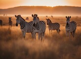 Fototapeta Sawanna - Zebras at sunset in Serengeti National Park at Africa

