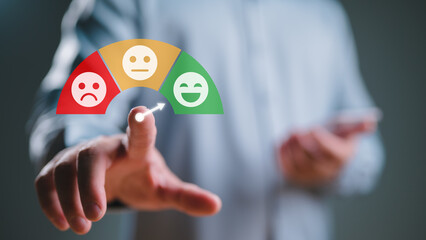 Customer Satisfaction Survey Concept, Users Rate Service Experiences On Online Application, Customers Can Evaluate Quality Of Service Leading To Business Reputation Rating.