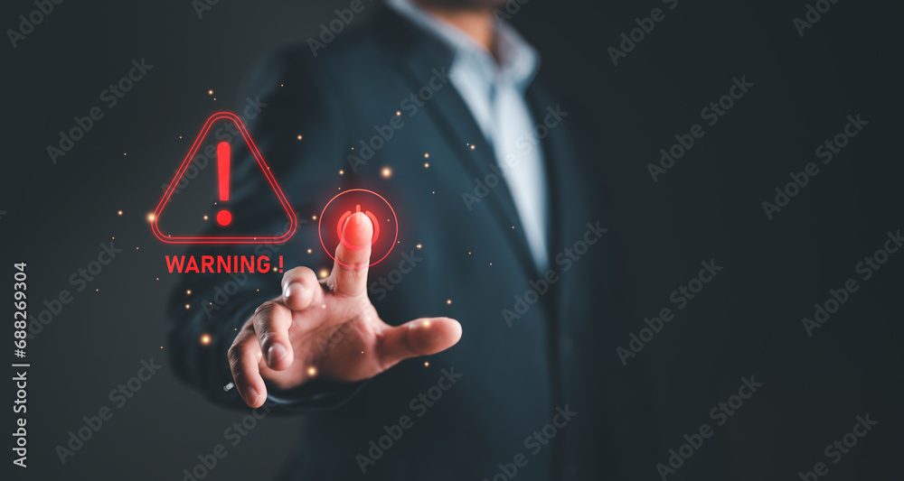 System warning hacked alert, cyberattack on computer network ...
