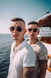© lanych - Young men on a yacht. Generative AI