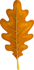 Poster - Autumn oak leaf, isolated cartoon vector fallen brown tree foliage. Its distinctive lobed shape and earthy colors make it a symbol of fall beauty, resilience, strength and endurance