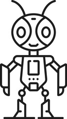 Fototapete - Robot line and outline icon. Isolated vector linear metallic humanoid figure with antennas, legs, arms , and futuristic elements, representing technology, automation, and artificial intelligence